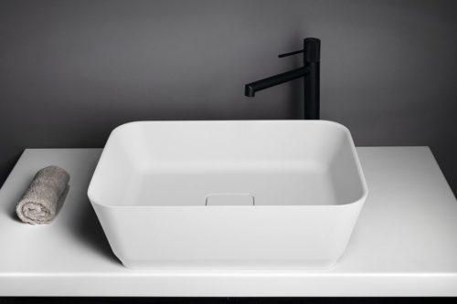 Mosdó, Sapho Banera Square öntött márvány mosdó 50x36 cm, matt fehér 14596MAT