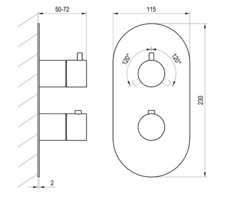 Falba süllyesztett csaptelep, Ravak Espirit termosztátos,háromutas, Gold Brushed X070613