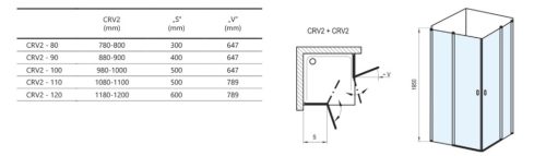 Zuhanyajtó, Ravak Chrome CRV2-100 zuhanyajtó fekete+transparent 1QVA0300Z1