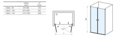 Zuhanyajtó, Ravak Chrome CSDL2-100 zuhanyajtó fekete+transparent 0QVAC30LZ1