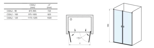 Zuhanyajtó, Ravak Chrome CSDL2-110 zuhanyajtó fekete+transparent 0QVDC30LZ1
