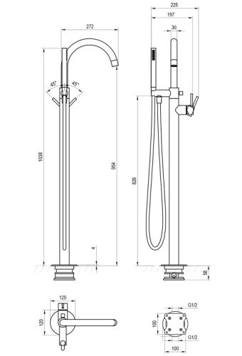 Kádtöltő csaptelep, Ravak Espirit padlón álló, szettel ES 080.60GLB.RB07G, Gold Brushed X070615
