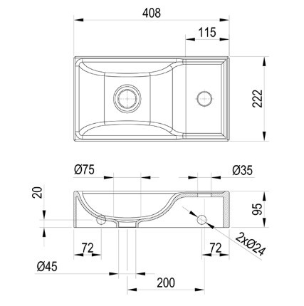 Mosdó, Ravak Veda Wall 40 kézmosó bal antracit XJXL3240000