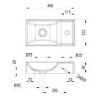 Mosdó, Ravak Veda Wall 40 kézmosó bal fehér XJXL1240000