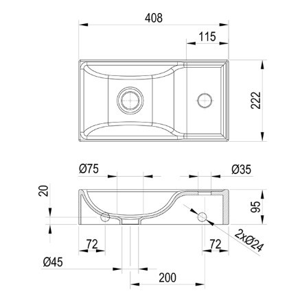 Mosdó, Ravak Veda Wall 40 kézmosó bal fehér XJXL1240000