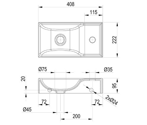 Mosdó, Ravak Veda Wall 40 kézmosó bal matt fehér XJXLE240000