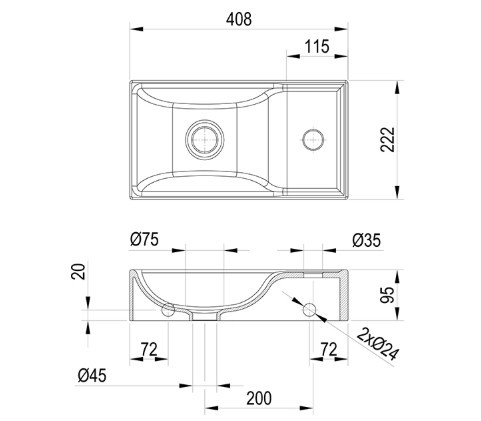 Mosdó, Ravak Veda Wall 40 kézmosó jobb fehér XJXP1240000