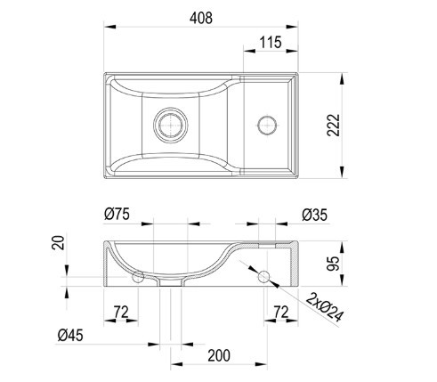Mosdó, Ravak Veda Wall 40 kézmosó jobb matt fehér XJXPE240000