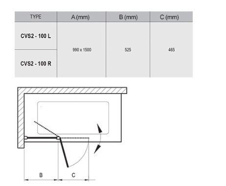 Kádparaván, Ravak CVS2-100 bal kádparaván fekete+transparent 7QLA0300Z1