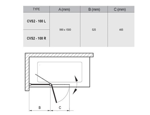 Kádparaván, Ravak CVS2-100 bal kádparaván matt fehér+transparent 7QLA0E00Z1