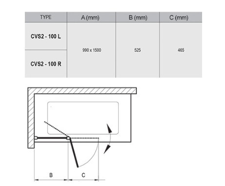 Kádparaván, Ravak CVS2-100 jobb kádparaván matt fehér+transparent 7QRA0E00Z1
