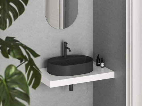 Mosdó, Ravak Ceramic Slim Shelf O 55 kerámiamosdó matt fekete XJX0D155002