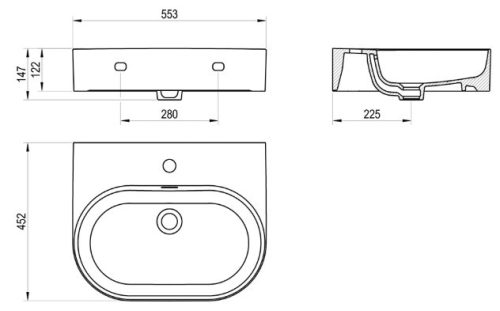 Mosdó, Ravak Ceramic Slim Wall O 55 N kerámiamosdó antracit XJX03155002