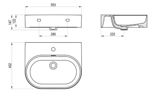 Mosdó, Ravak Ceramic Slim Wall O 55 N kerámiamosdó matt fekete XJX0D155003