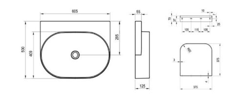 Mosdó, Ravak Yard 60 kerámiamosdó Alabaster Pink, túlfolyó furat nélkül XJX0G060000