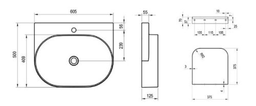 Mosdó, Ravak Yard 60 kerámiamosdó Alabaster Pink, túlfolyó furat nélkül XJX0G060000