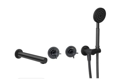 Falba süllyesztett csaptelep, Deante Temisto kádtöltő csaptelep zuhanyszettel, fekete BQT_N18P