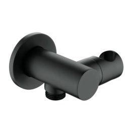   Alkatrész, Deante Cascada sarokcsatlakozó, kerek, kézizuhany tartóval, fekete NAC_N57K
