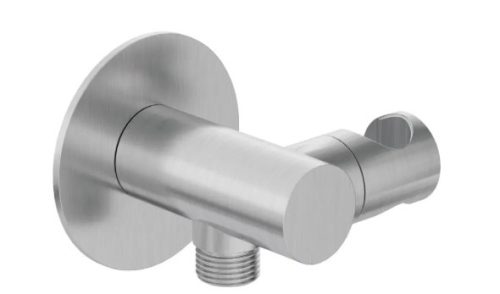 Alkatrész, Deante Silia sarokcsatlakozó, kerek, kézizuhany tartóval, szálcsiszolt acél NQS_F57K