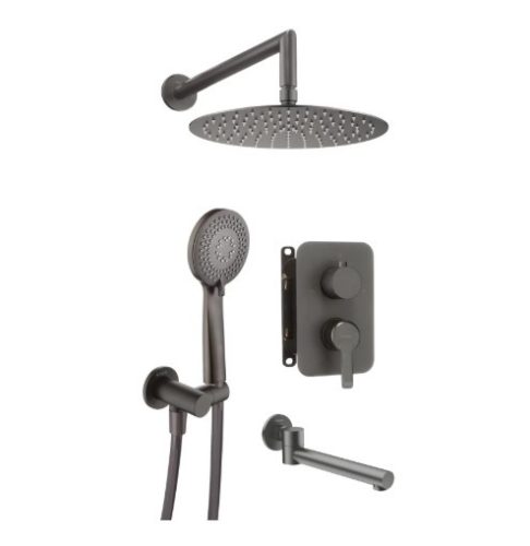 Falba süllyesztett csaptelep,Deante Arnika falsík alatti zuhanyszett+kádkifolyó,titanium BXYYDQAM