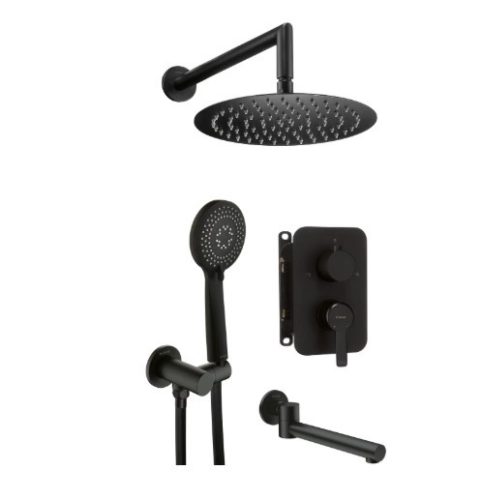 Falba süllyesztett csaptelep, Deante Arnika falsík alatti zuhanyszett+kádkifolyó, fekete BXYYNQAM