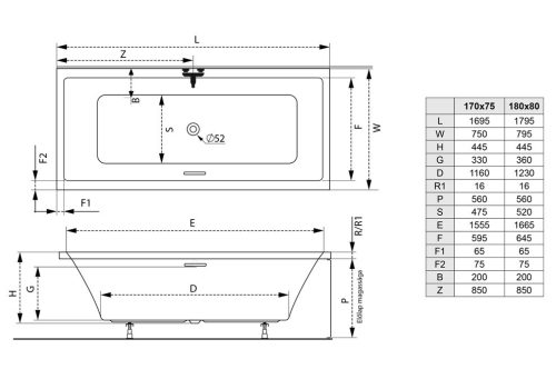 Kád, M-Acryl Sabina Pro Slim matt fehér 170x75
