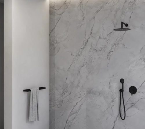 Falba süllyesztett csaptelep, Deante Arnika falsík alatti zuhanyszett, fekete NAC_N9QP