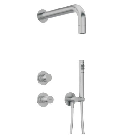 Falba süllyesztett csaptelep, Deante Silia Hexa zuhanyszett+fejzuhany, szálcsiszolt acél NHS_F9XK