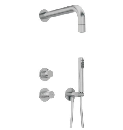 Falba süllyesztett csaptelep, Deante Silia Hexa zuhanyszett+fejzuhany szálcsiszolt acél NHS_F9XK