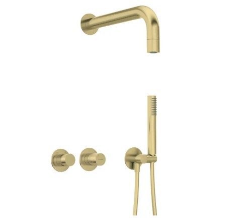 Falba süllyesztett csaptelep, Deante Silia Hexa zuhanyszett+fejzuhany,szálcsiszolt arany NHS_R0XK