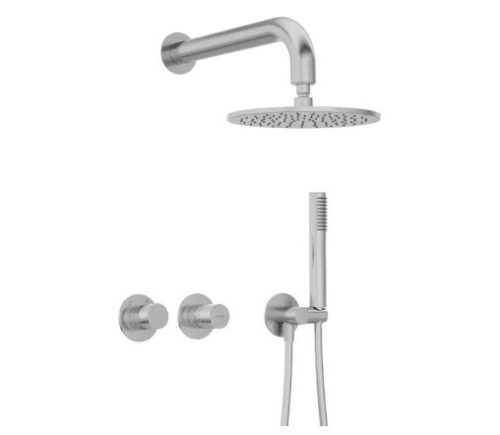 Falba süllyesztett csaptelep, Deante Silia Hexa zuhanyszett+fejzuhany, szálcsiszolt acél NHS_F0YK