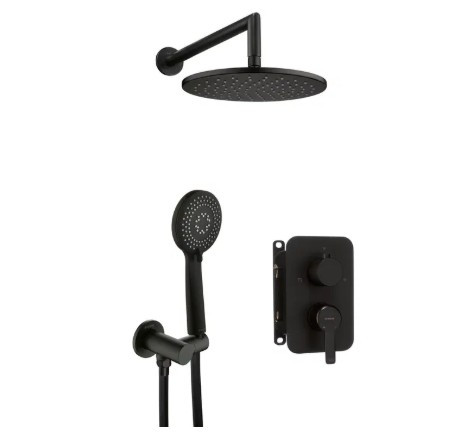 Falba süllyesztett csaptelep, Deante Alpinia zuhanyszett, keverő BOX-al, fekete BXYZNQAM