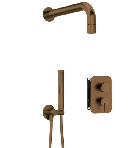 Falba süllyesztett csaptelep, Deante Silia zuhanyszett, keverő BOX-al,szálcsiszolt bronz BXYZCQSM