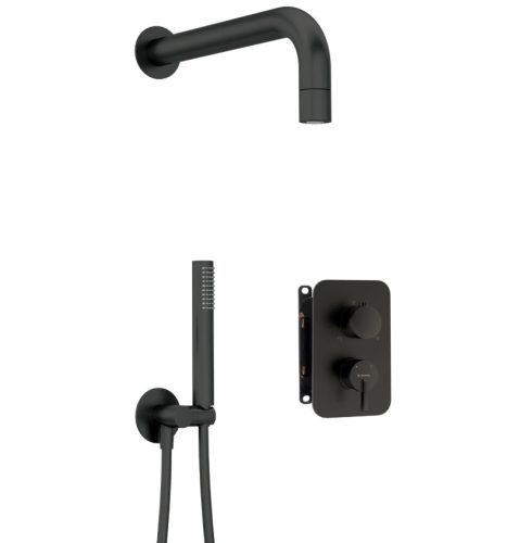 Falba süllyesztett csaptelep, Deante Silia zuhanyszett, keverő BOX-al, fekete BXYZNQSM