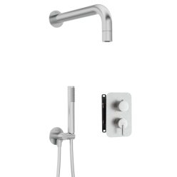   Falba süllyesztett csaptelep, Deante Silia zuhanyszett, keverő BOX-al, szálcsiszolt acél BXYZFQSM