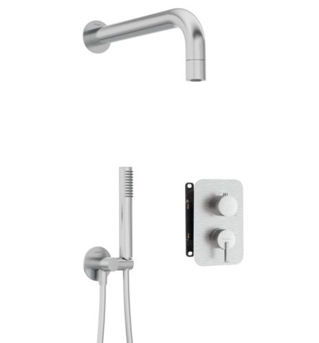 Falba süllyesztett csaptelep, Deante Silia zuhanyszett, keverő BOX-al, szálcsiszolt acél BXYZFQSM