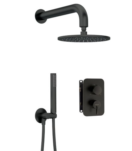 Falba süllyesztett csaptelep, Deante Silia zuhanyszett, keverő BOX-al, fekete BXYYNQSM