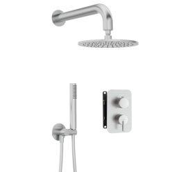   Falba süllyesztett csaptelep, Deante Silia zuhanyszett, keverő BOX-al, szálcsiszolt acél BXYYFQSM