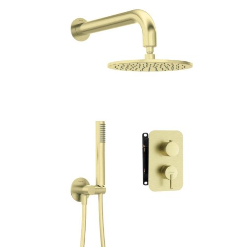 Falba süllyesztett csaptelep, Deante Silia zuhanyszett, keverő BOX-al,szálcsiszolt arany BXYYRQSM