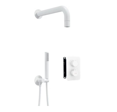 Falba süllyesztett csaptelep, Deante Box zuhanyszett termosztatikus BOX-al, fehér BXYZAEBT