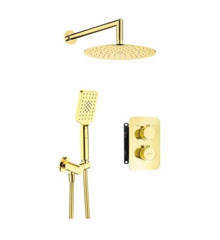 Falba süllyesztett csaptelep, Deante Therm zuhanyszett termosztatikus BOX-al, arany BXYZGEBT