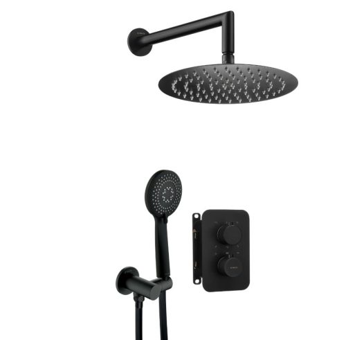 Falba süllyesztett csaptelep, Deante Therm zuhanyszett termosztatikus BOX-al, fekete BXYZNEBT