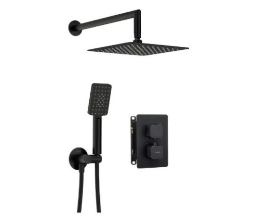 Falba süllyesztett csaptelep, Deante Therm zuhanyszett termosztatikus BOX-al, fekete BXYZNECT