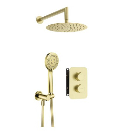 Falba süllyesztett csaptelep,Deante Therm zuhanyszett+termosztatikus BOX,szálcsisz.arany BXYZREBT
