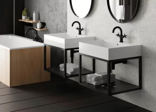 Alsó szekrény, Deante Temisto fali fürdőszobai konzol, mosdóval 60x50 cm CDTW6U6S