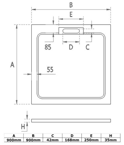 Zuhanytálca, Wasserburg Petra 90x90 cm szögletes zuhanytálca, fehér 21.2505-90