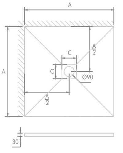 Zuhanytálca, Wasserburg Petra 90x90 cm zuhanytálca, rozsdamentes ráccsal, fehér 21.2505C-90