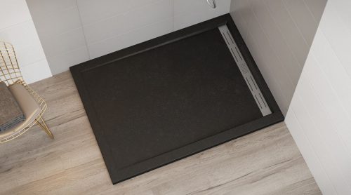 Zuhanytálca, Wasserburg Petra 120x90 cm szögletes zuhanytálca folyókával, fekete 21.2506R-90-BL