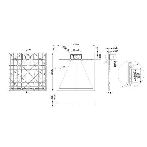 Zuhanytálca, Invena Alvero zuhanytálca, fekete 90x90 AK-7C-909-H