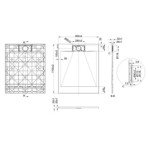 Zuhanytálca, Invena Alvero zuhanytálca, fehér 90x110 AK-7C-911-H